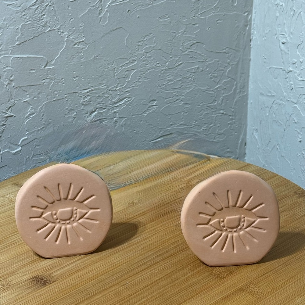 SET OF 2 Place & Time Terra Cotta Eye of Protection/Evil Eye Home/Garden Accent